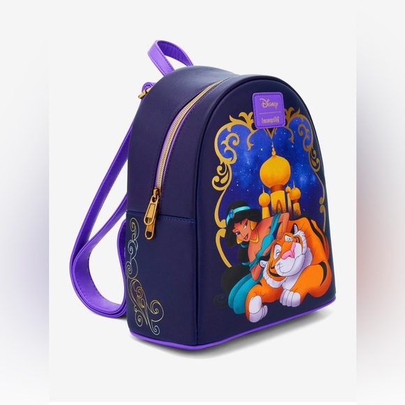 aladdin mini backpack Prince Ali Cosplay 8.25” W x 11.5” H x 4” D (Width is measured across the bottom of the backpack.) Vinyl figure is approximately 4 Loungefly Disney Aladdin Jasmine Lenticular